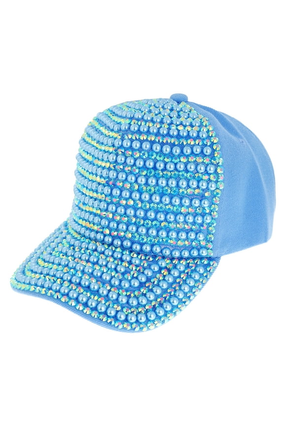 Top Headwear Pearl Rhinestone Bling Baseball Cap - Aqua