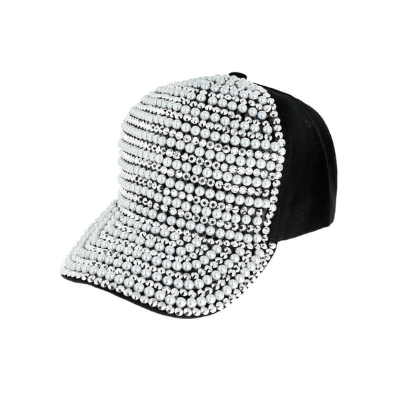 Top Headwear Pearl Rhinestone Bling Baseball Cap - Black/Silver
