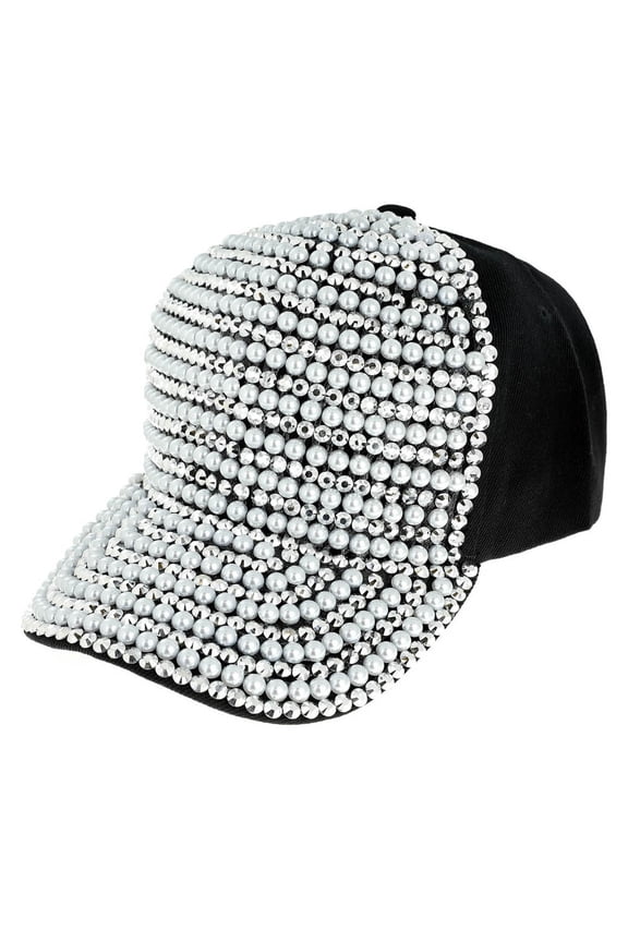 Top Headwear Pearl Rhinestone Bling Baseball Cap - Black/Silver