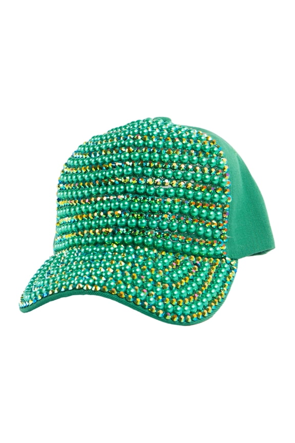 Top Headwear Pearl Rhinestone Bling Baseball Cap - Green