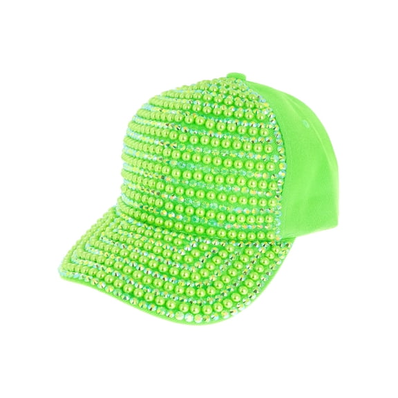 Top Headwear Pearl Rhinestone Bling Baseball Cap - Lime Green