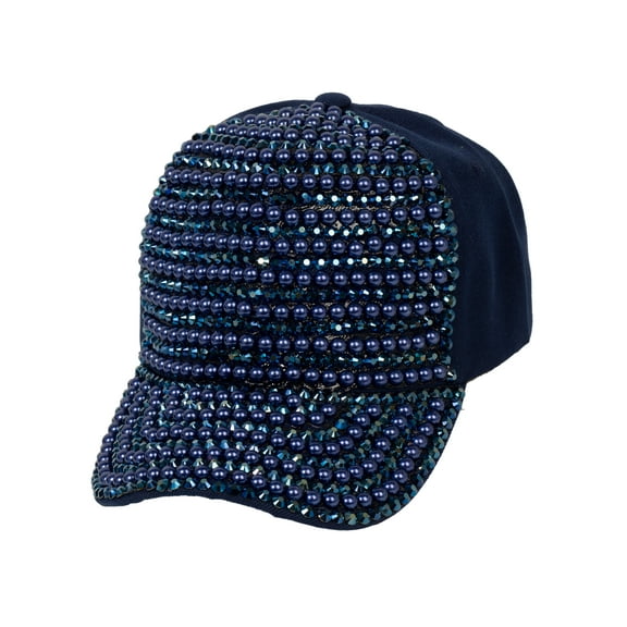Top Headwear Pearl Rhinestone Bling Baseball Cap - Navy