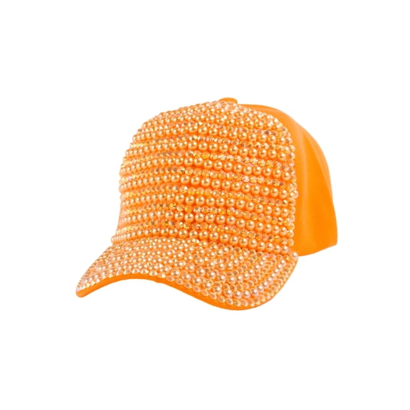 Top Headwear Pearl Rhinestone Bling Baseball Cap - Orange