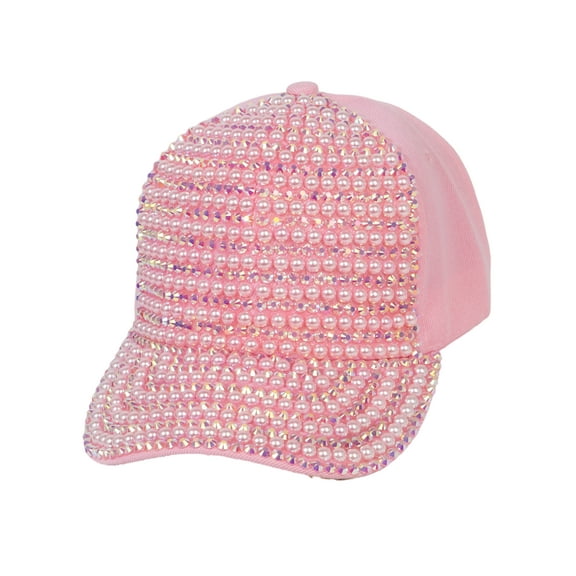 Top Headwear Pearl Rhinestone Bling Baseball Cap - Pink