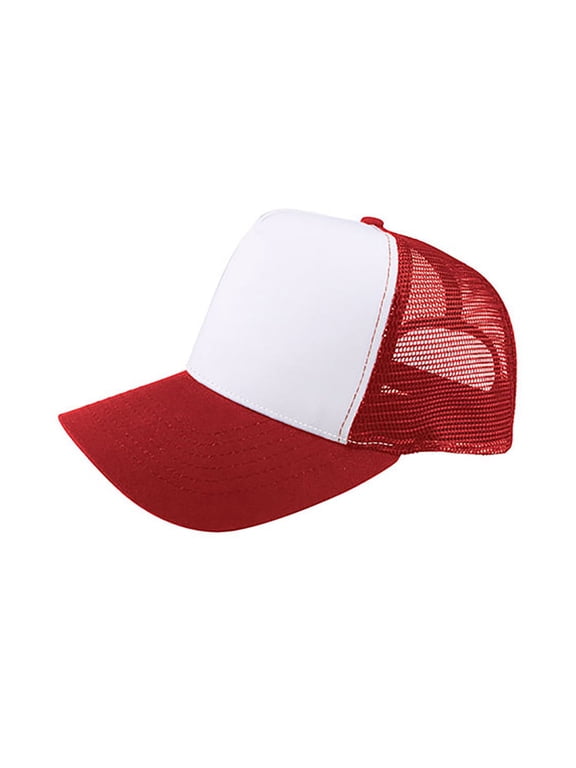 Top Headwear Poly Cotton Twill Trucker Cap - White/Red