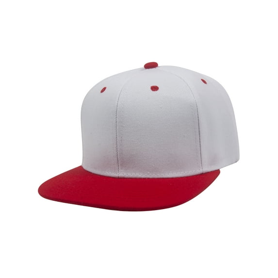 Top Headwear Flat Bill Adjustable Snapback Cap - White/Red