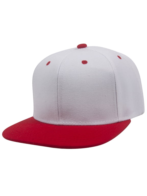 Top Headwear Flat Bill Adjustable Snapback Cap - White/Red