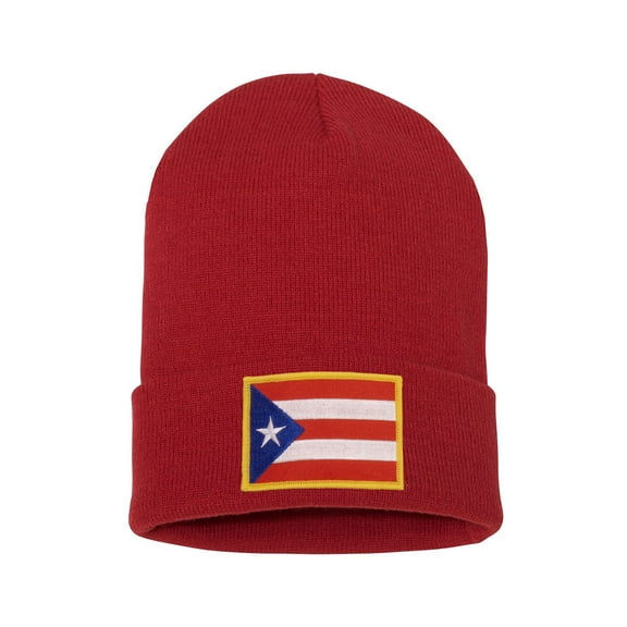 Top Headwear Puerto Rico Flag Beanie - Men's Womens Puerto Rican Patriotic Winter Cuff Beanie Cap, Red