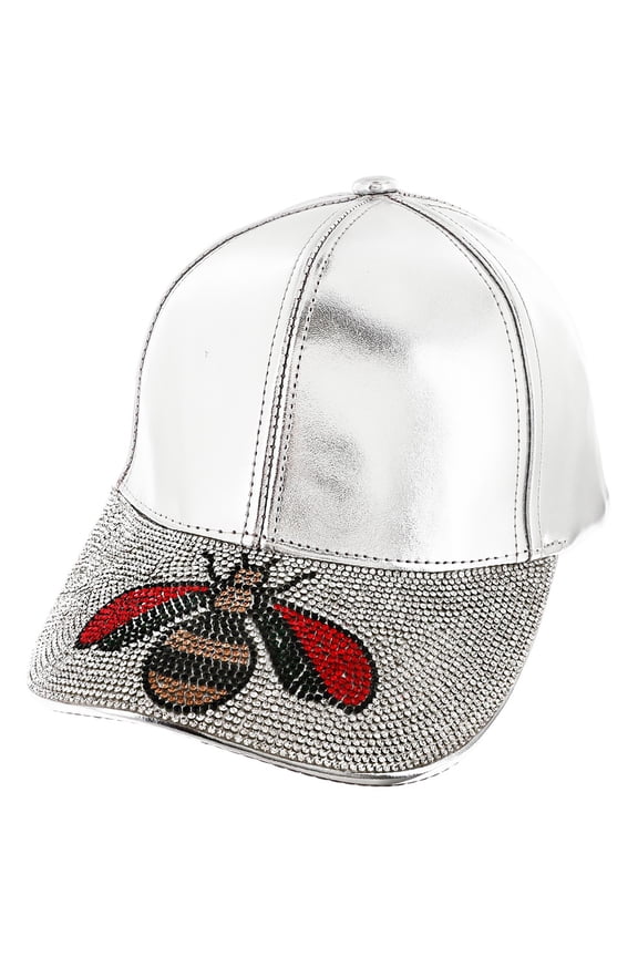 Top Headwear Queen Bee Rhinestone Hat - Womens Crystal Pattern Faux Leather Cap Silver
