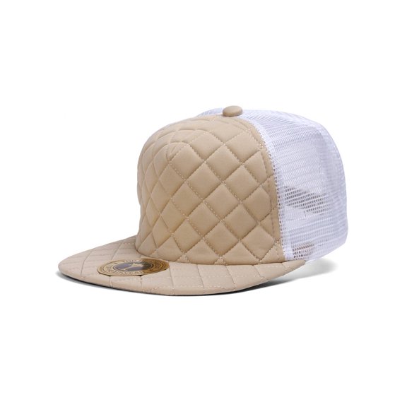 Top Headwear Quilted Adjustable Trucker Hat - White/Khaki