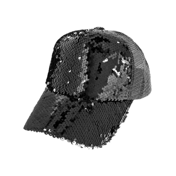 Top Headwear Reversible Sequin Mesh Back Adjustable Baseball Cap - Black
