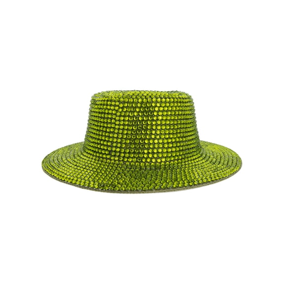 Top Headwear Rhinestone Panama Bling Hat - Women's Studded Wide Brim Fedora Olive