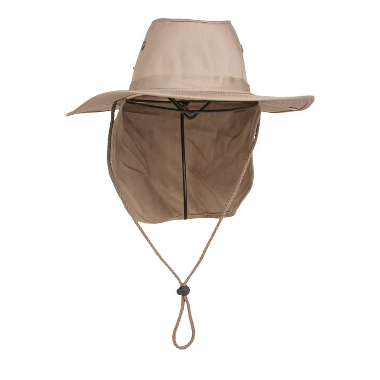 Top Headwear Safari Explorer Bucket Hat With Flap Neck Cover - Beige, Large