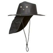 Top Headwear Safari Explorer Bucket Hat With Flap Neck Cover - Black, Small