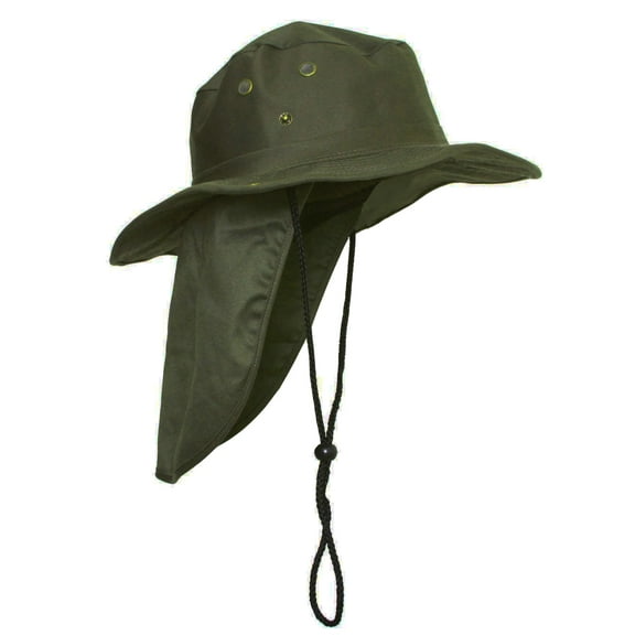 Top Headwear Safari Explorer Bucket Hat With Flap Neck Cover - Olive, Large