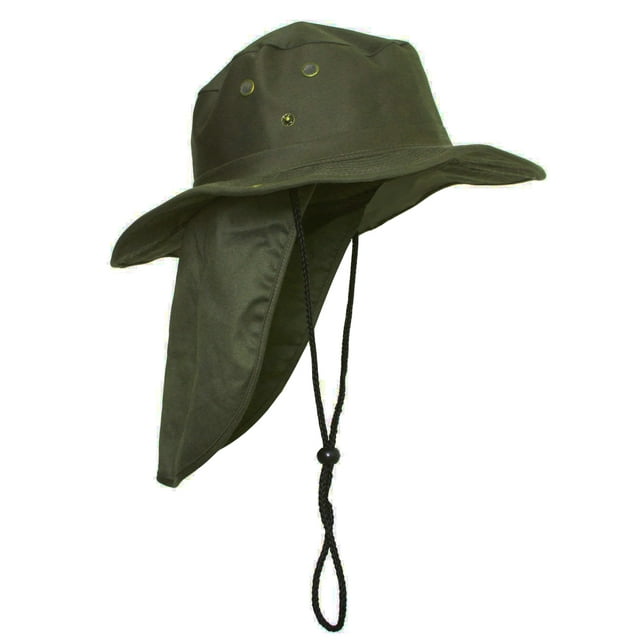 Top Headwear Safari Explorer Bucket Hat With Flap Neck Cover - Olive, Medium
