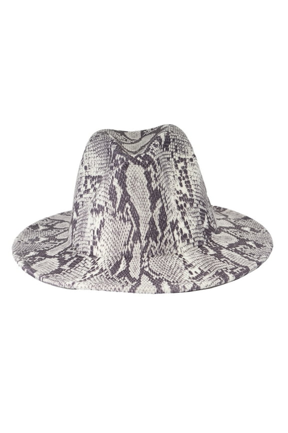 Top Headwear Snake Pattern Wide Brim Felt Fedora Panama Hat - Black/White