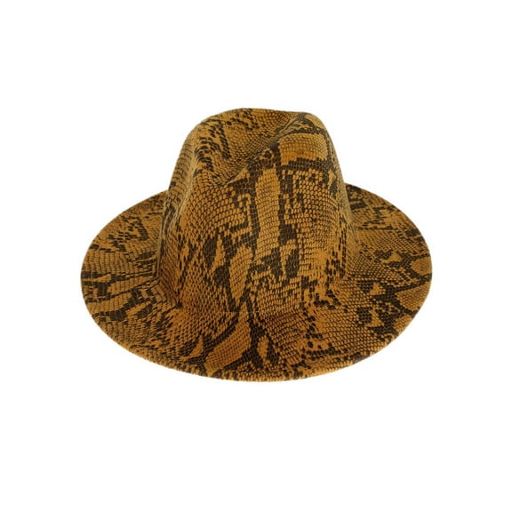 Top Headwear Snake Pattern Wide Brim Felt Fedora Panama Hat - Brown