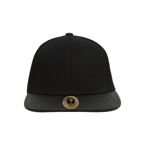 Top Headwear Snake Skin Pattern Flat Bill Snapback - Black