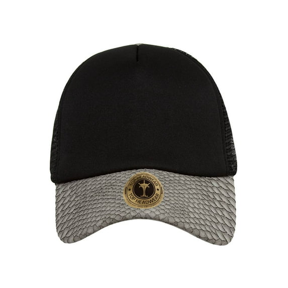 Top Headwear Snake Skin Pattern Trucker Hat - Black/Light Grey