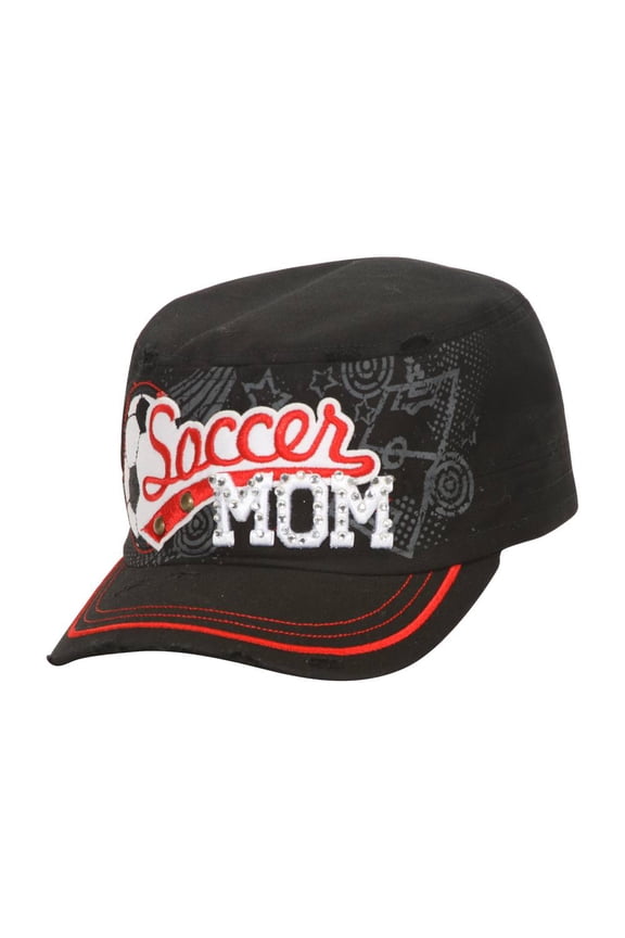 Top Headwear Soccer Mom Distressed Adjustable Cadet Cap - Black