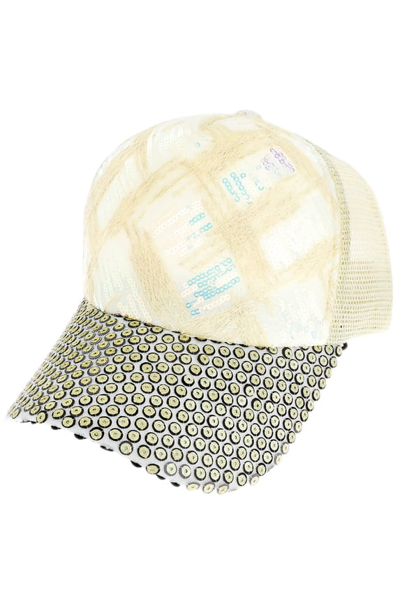 Top Headwear Sparkly Sequin Mesh Back Adjustable Baseball Cap - Gold