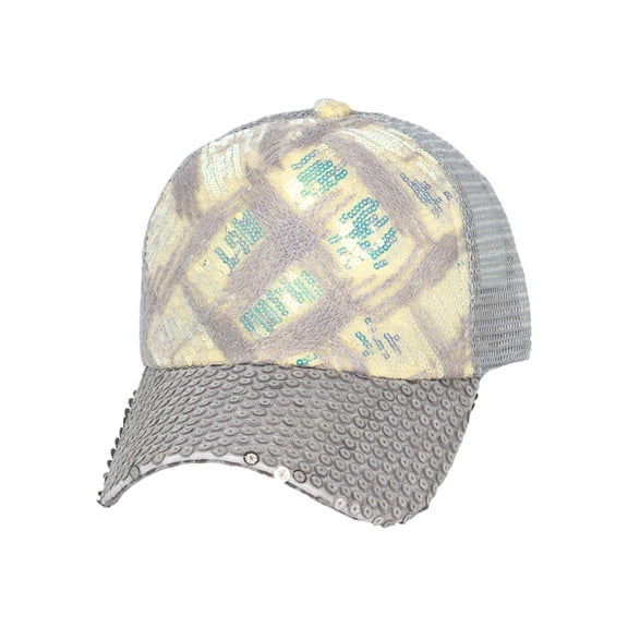 Top Headwear Sparkly Sequin Mesh Back Adjustable Baseball Cap - Silver