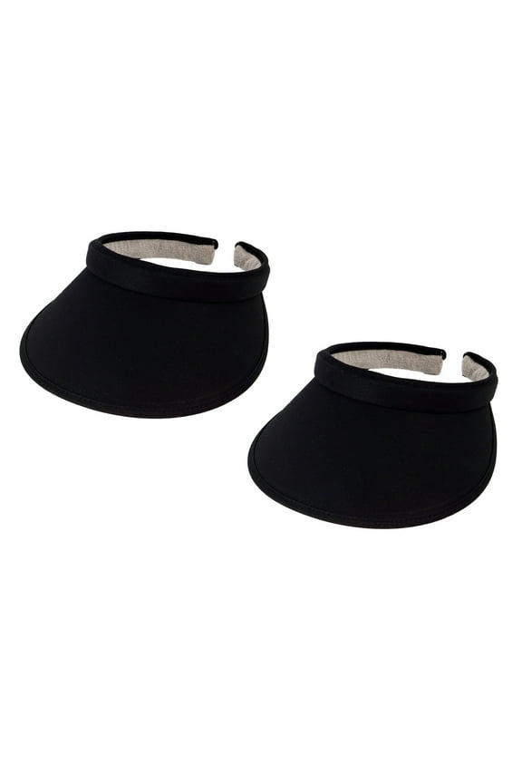 Top Headwear Sports Cotton Twill Clip-On Tennis Golf Sun Visor 3.5 Inch Wide Brim, 2 Pack Black