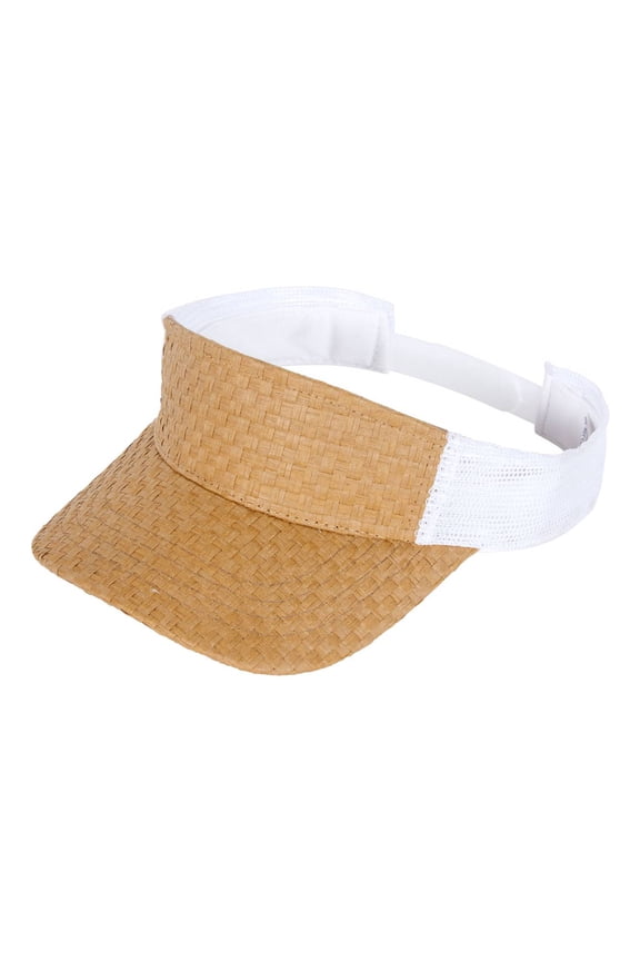 Top Headwear Straw Summer Sun Visor Hat Cap - Natural/White