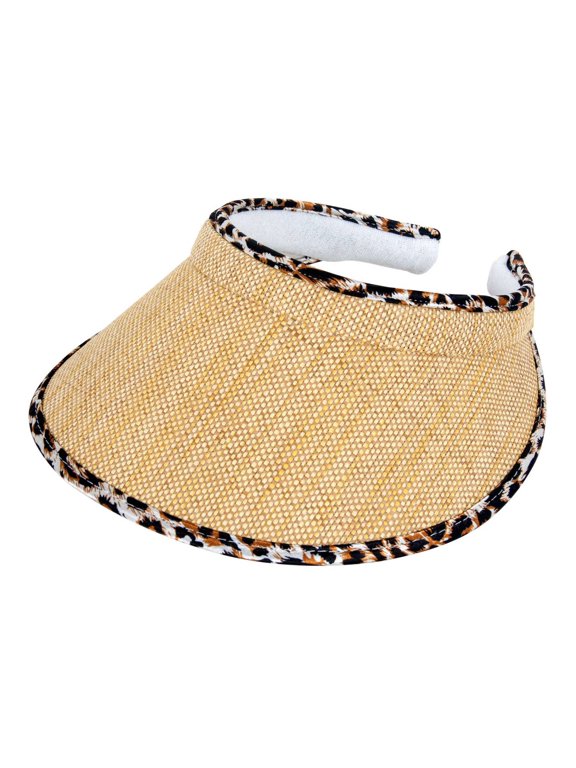 Top Headwear Straw Visor with Leopard Trim