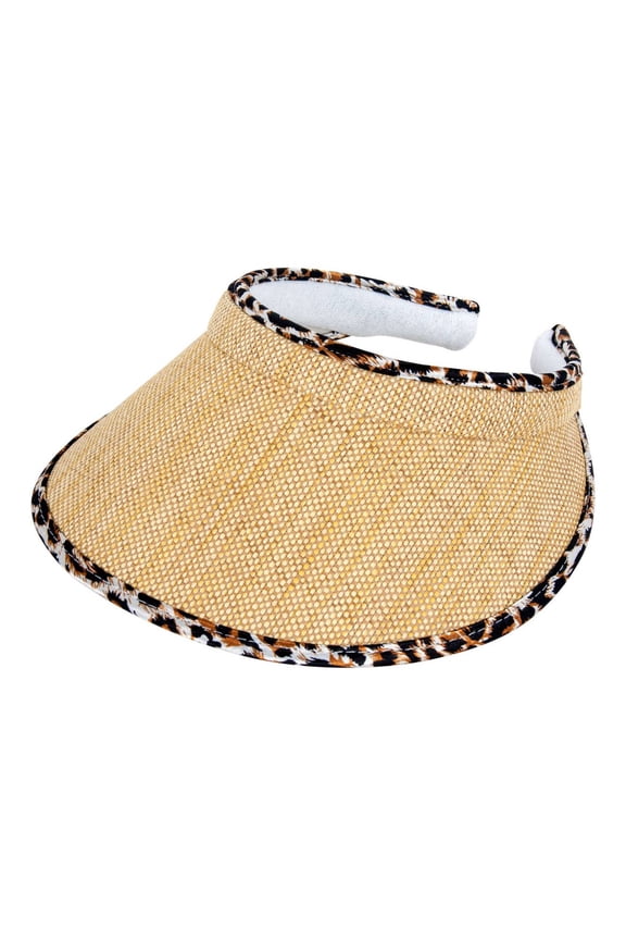 Top Headwear Straw Visor with Leopard Trim