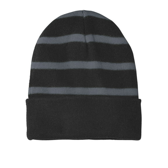 Top Headwear Striped Beanie w/ Solid Band - Black/Grey