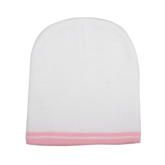 Top Headwear Striped Short Beanie - White/Light Pink