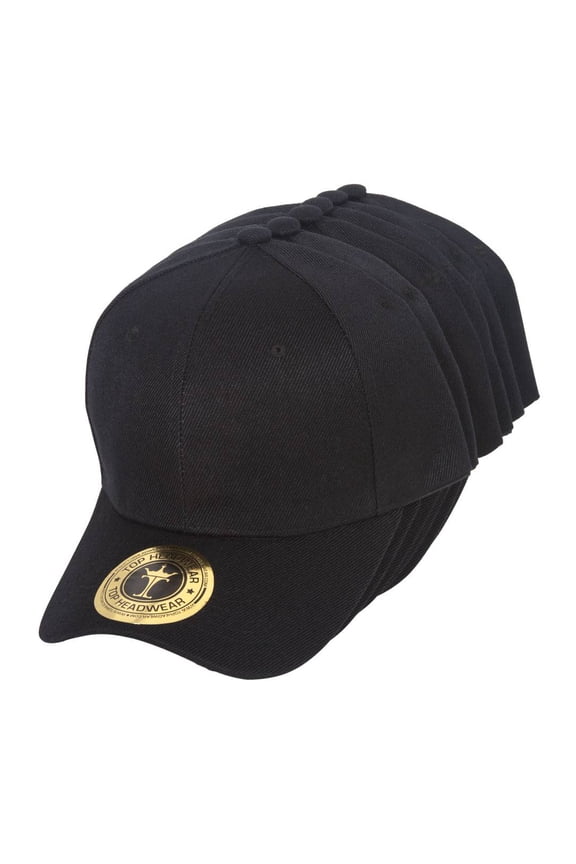 Top Headwear Structured Adjustable Baseball Hat, Black 6 pack