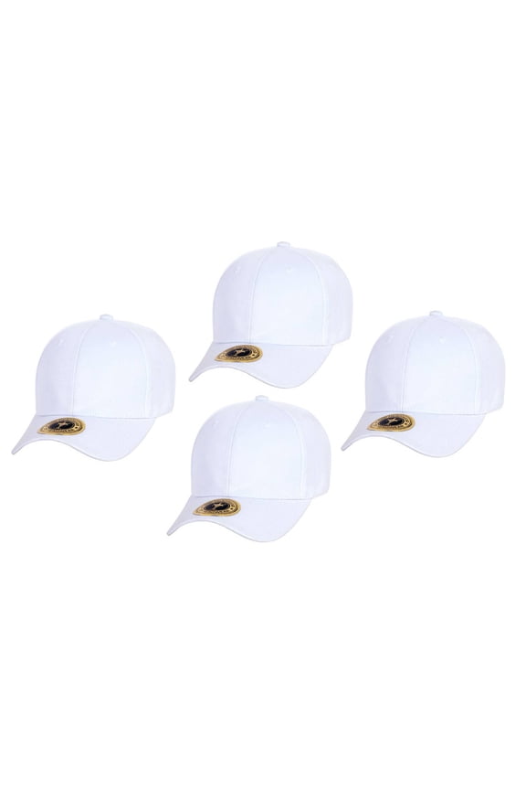 Top Headwear Structured Adjustable Baseball Hat, White 4 pack
