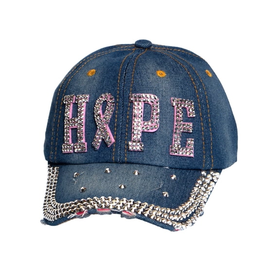 Top Headwear Studded Hope Pink Ribbon Distressed Baseball Cap - Denim