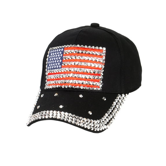 Top Headwear Studded USA Flag Baseball Cap - Black