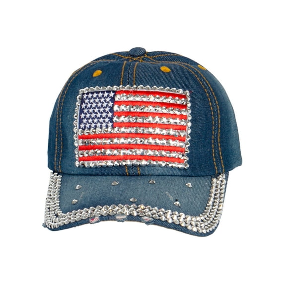 Top Headwear Studded USA Flag Baseball Cap - Denim