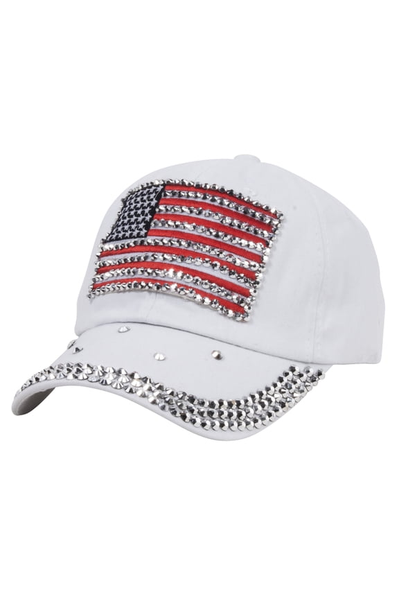 Top Headwear Studded USA Flag Baseball Cap - White