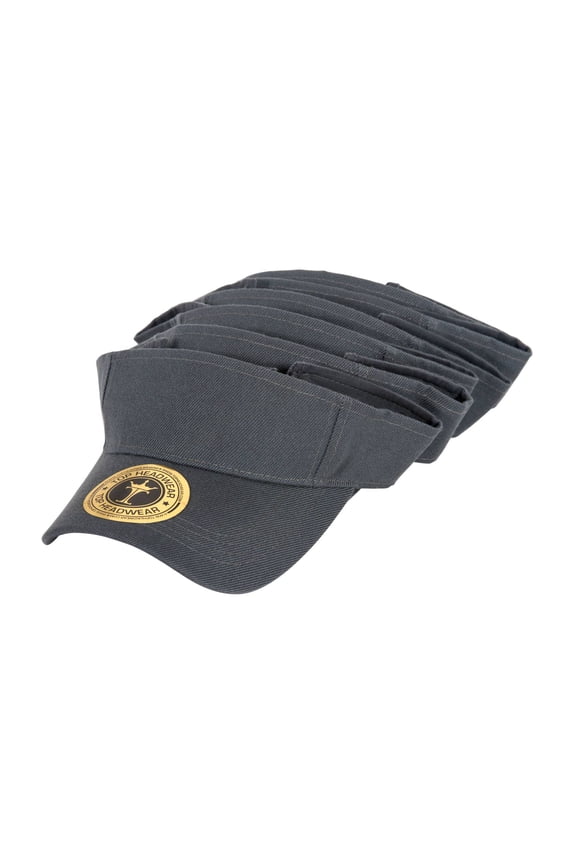 Top Headwear Summer Adjustable Visor, Charcoal 6 pack