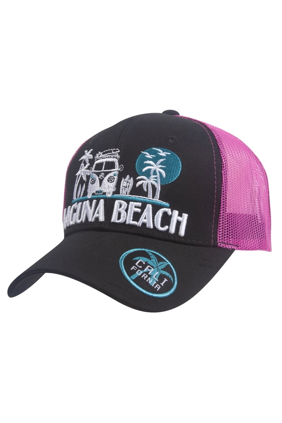 Top Headwear Summer Van Adjustable Trucker Hat - Laguna Beach - Black/Pink