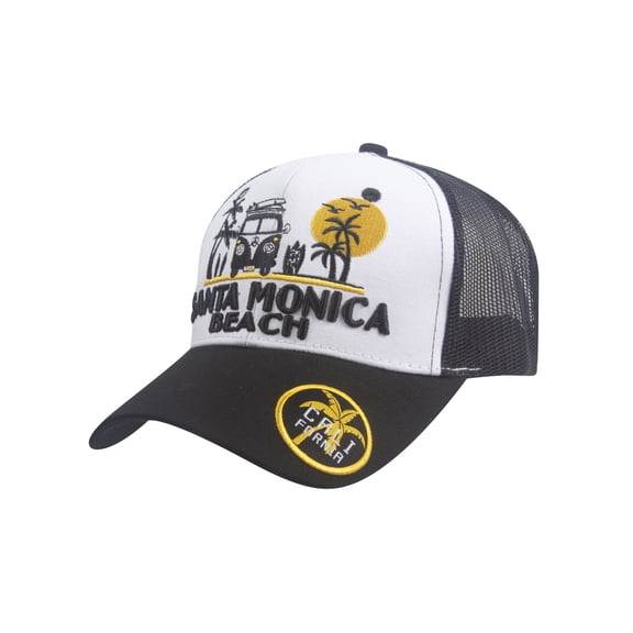 Top Headwear Summer Van Adjustable Trucker Hat - Santa Monica Beach - Black/White