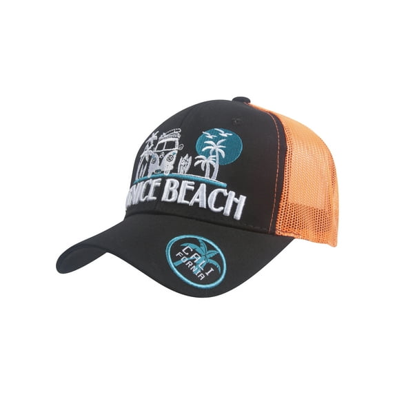 Top Headwear Summer Van Adjustable Trucker Hat - Venice Beach - Black/Orange