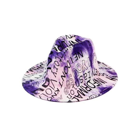 Top Headwear Tie Dye Graffit Wide Brim Felt Fedora Panama Hat  - Lavender