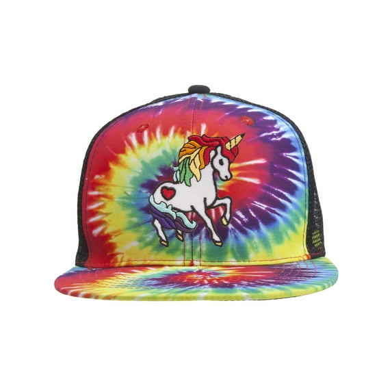 Top Headwear Tie-Dye Rainbow Unicorn Adjustable Trucker Hat - Rainbow