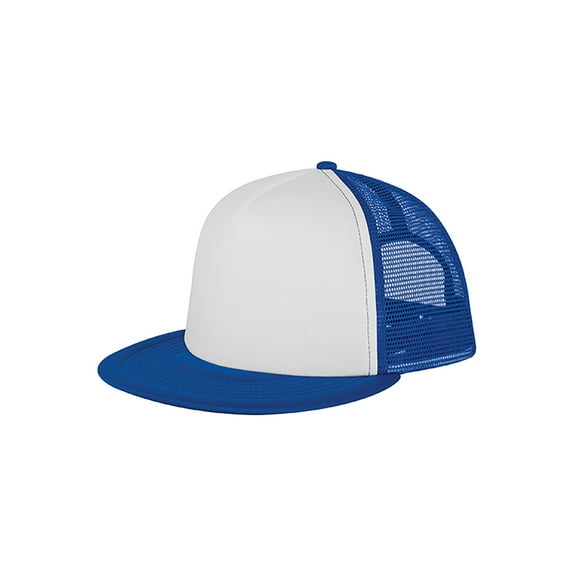 Top Headwear Trucker Flat Bill Snapback Cap - White/Royal