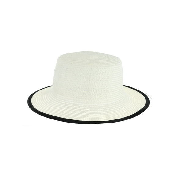 Top Headwear Two-Tone Upturn Wide Brim Fedora Panama Hat - White