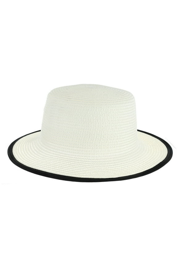 Top Headwear Two-Tone Upturn Wide Brim Fedora Panama Hat - White