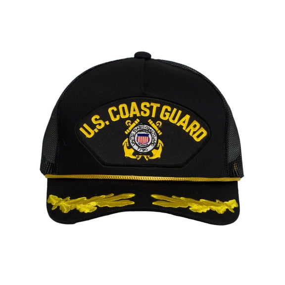 Top Headwear US Coast Guard Captain Trucker Hat - Military Pride Cap, Logo Black