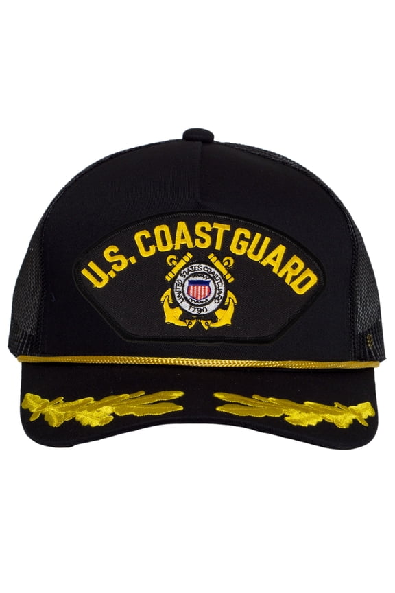 Top Headwear US Coast Guard Captain Trucker Hat - Military Pride Cap, Logo Black